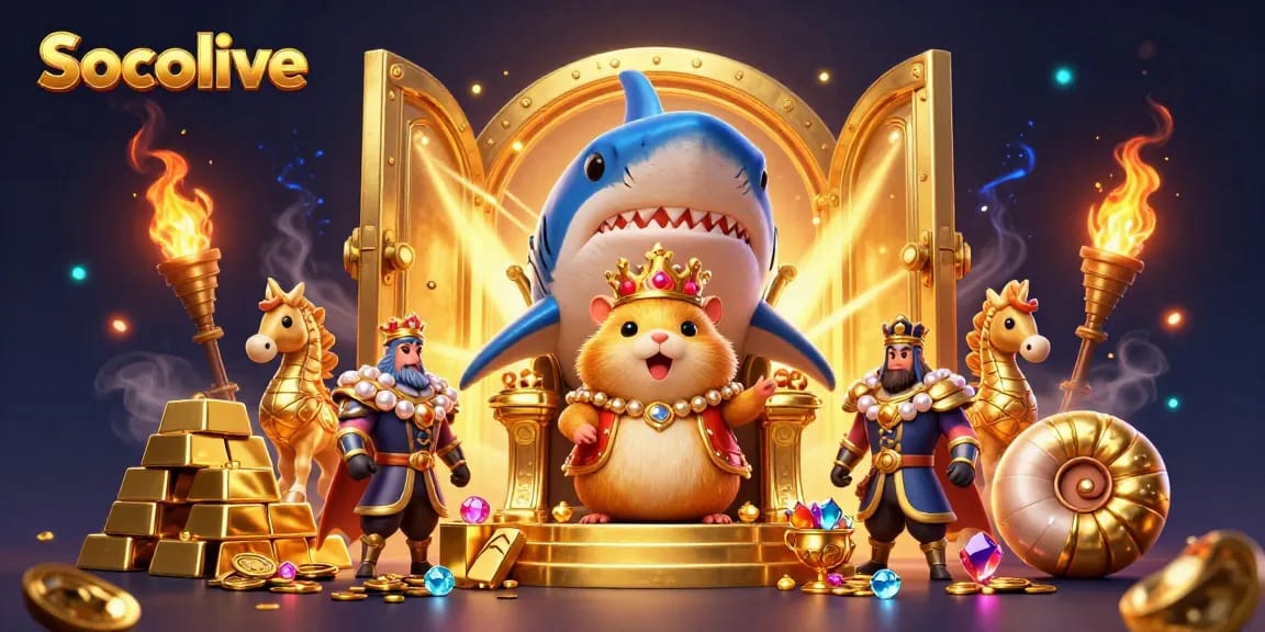 Join the Socolive kingdom, where the golden hamster king reigns over shimmering treasures and thrilling bets!