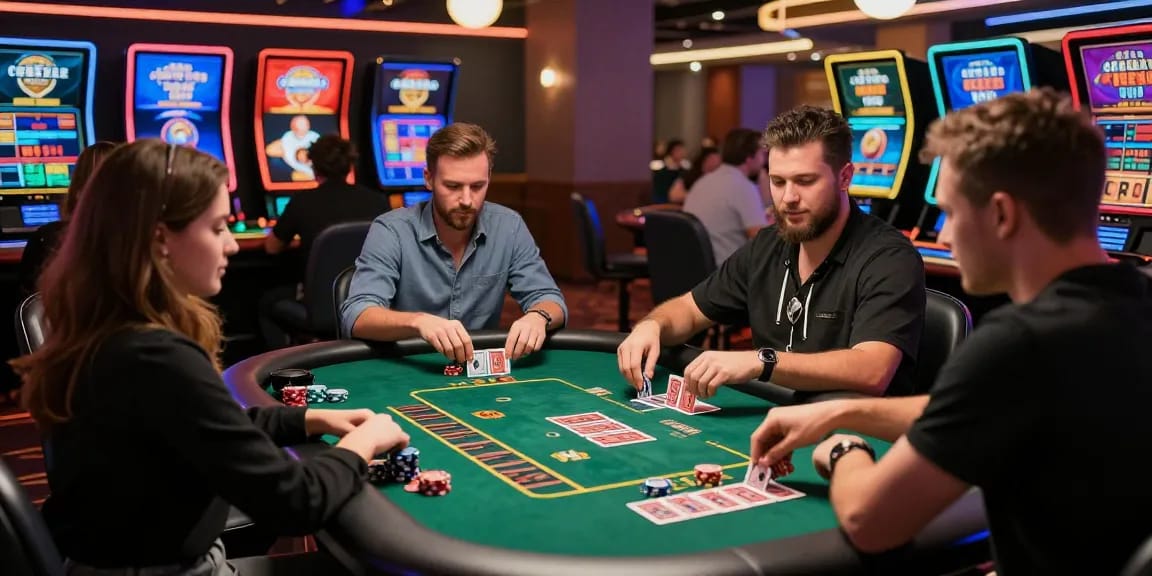 Exciting scene of players engaging in games at credit card casinos, showcasing vibrant atmosphere and modern digital interfaces.