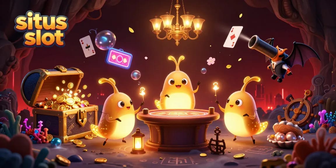 Permainan situs slot dengan karakter glowworm dan dealer kelelawar di kasino yang megah.