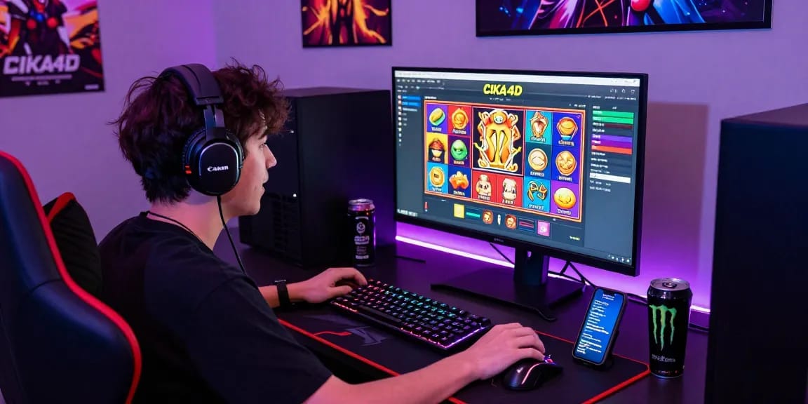 Player engaged in CIKA4D online gaming, showcasing vibrant interface and accessories in a lively atmosphere.