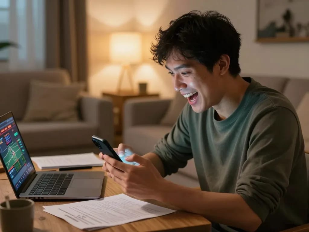 Engaging sports betting experience with nk88 nhà cái on smartphone in a cozy living room.
