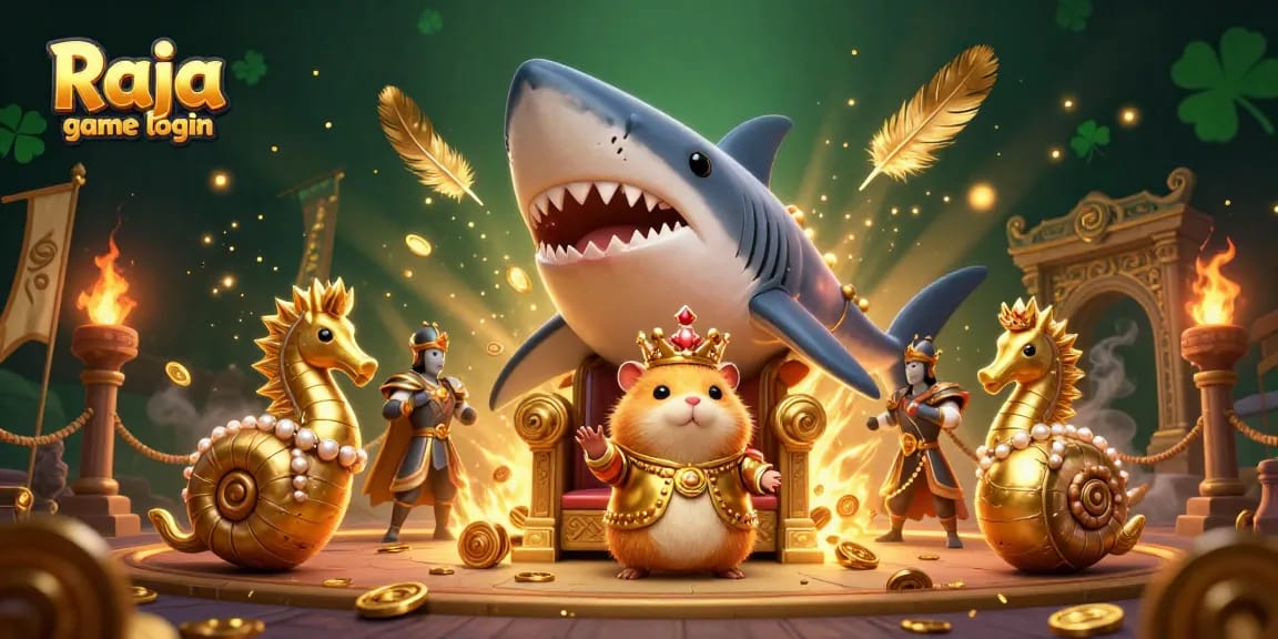 Experience the excitement of Raja game login with a dynamic casino-themed scene filled with vibrant characters.