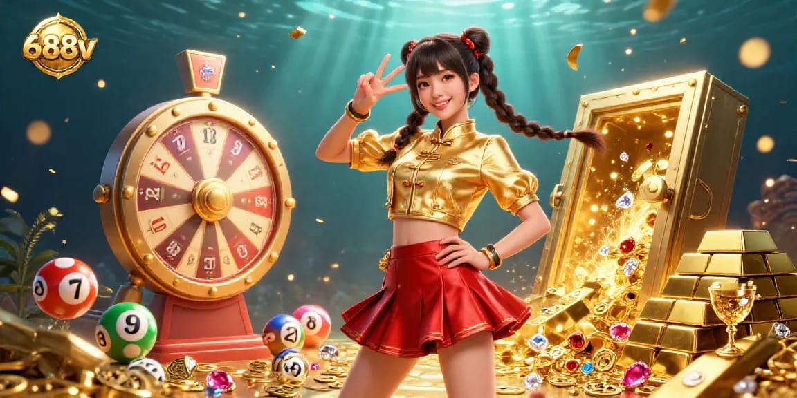Spin the wheel with vibrant 688v casino joy, featuring bright lottery balls and golden treasures.