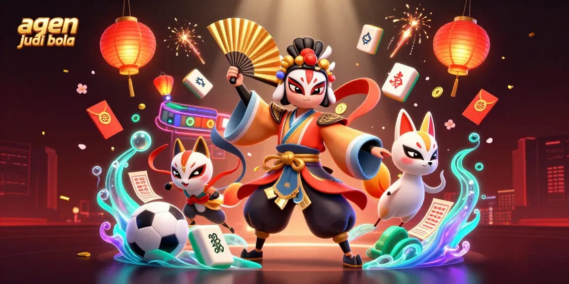 Engage with agen judi bola through dynamic sports betting visuals featuring elaborate characters.