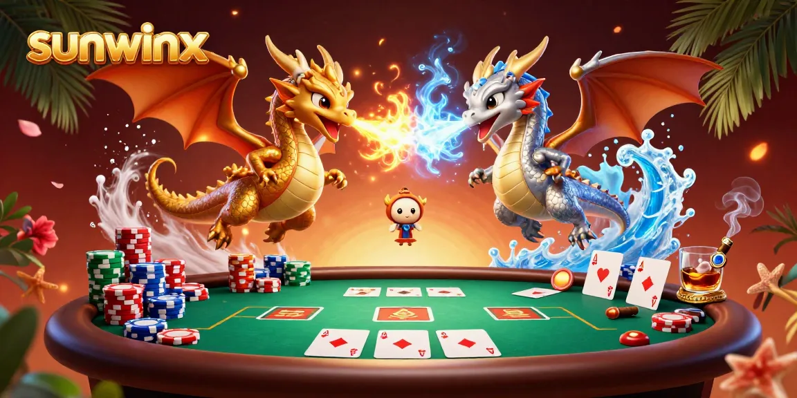 Engage with sunwinx's exciting dragon-themed poker scene showcasing fiery and icy elements.