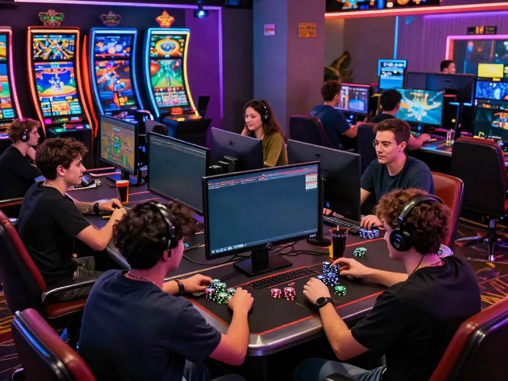 A80 online casino gaming scene with friends engaged in multiple games.