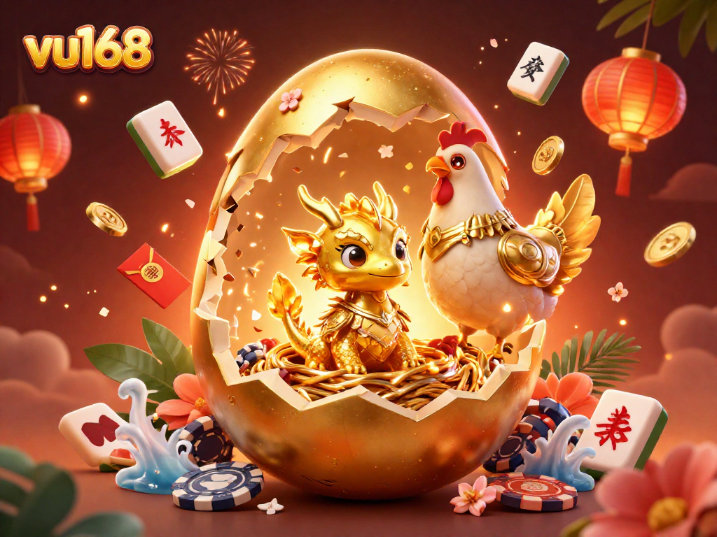 Experience immersive gameplay at vu168 with a majestic baby dragon and golden poker chips.