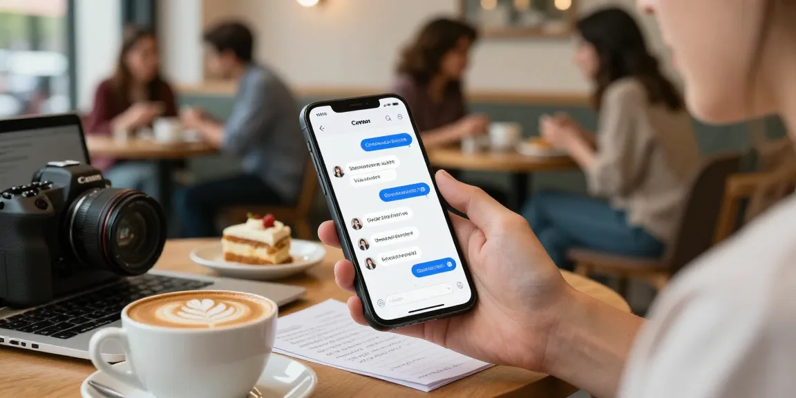 Engaging interaction with spicy chat ai chatbot on a smartphone in a cozy cafe setting.