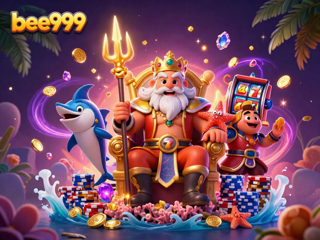 Experience thrilling wins with bee999, featuring Neptune and vibrant slot game elements.