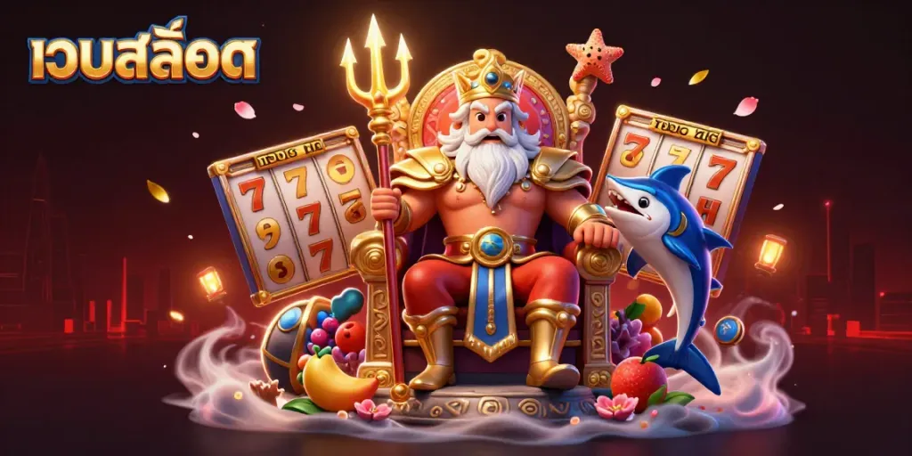 Experience the thrill of เว็บสล็อต with vibrant slot elements and a magical underwater theme.