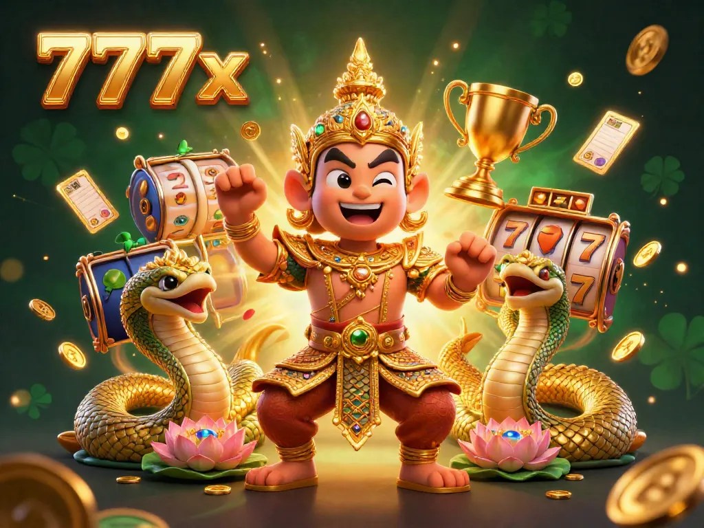 Experience thrilling slots action with 777x in a vibrant 3D guardian casino scene.