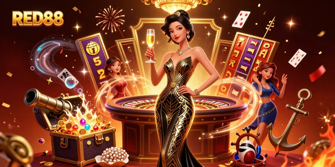 Experience the excitement of RED88 with spinning slots, vibrant ambiance, and glamorous characters.