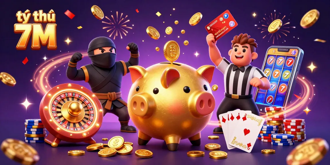 Engage with tỷ lệ 7M in a vibrant 3D casino scene featuring animated characters and dynamic gambling elements.