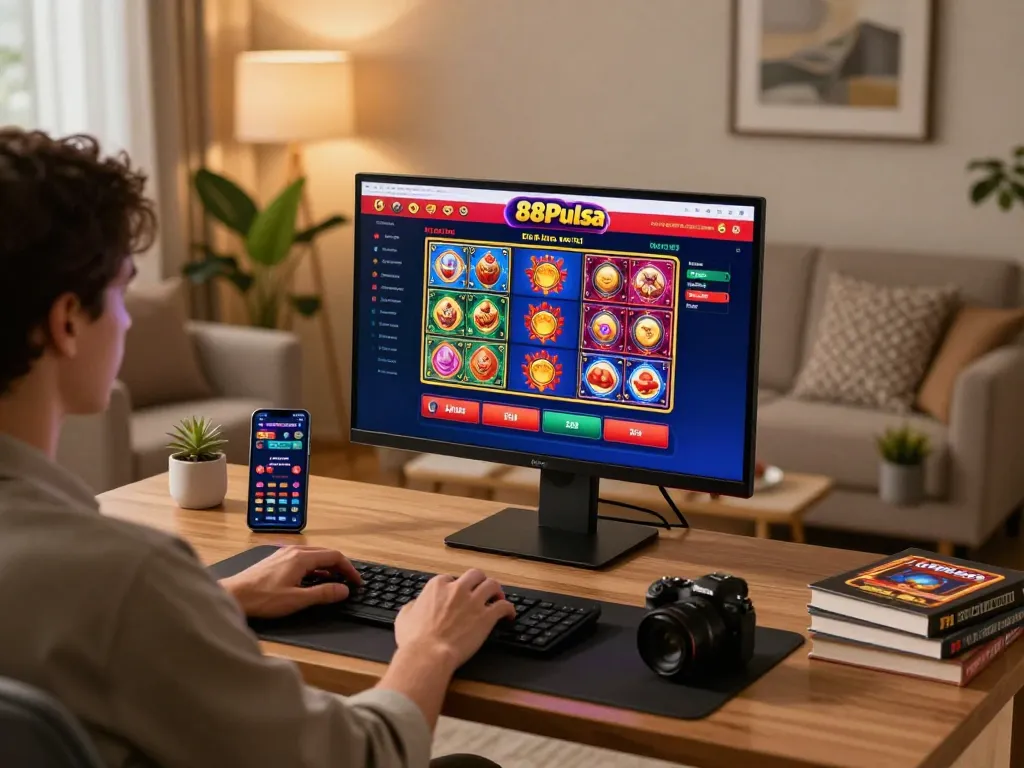 88Pulsa permainan online di setting rumah yang nyaman dengan antarmuka kasino yang hidup di layar.