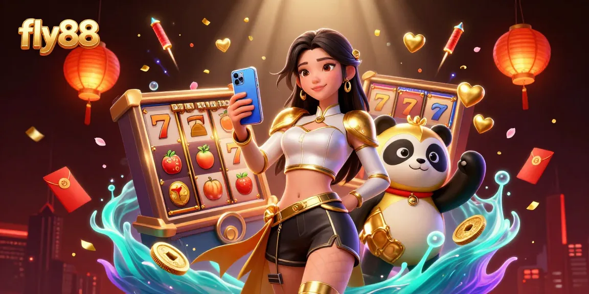 Experience the thrilling fly88 slot game with 3D characters and festive elements in this vibrant scene.