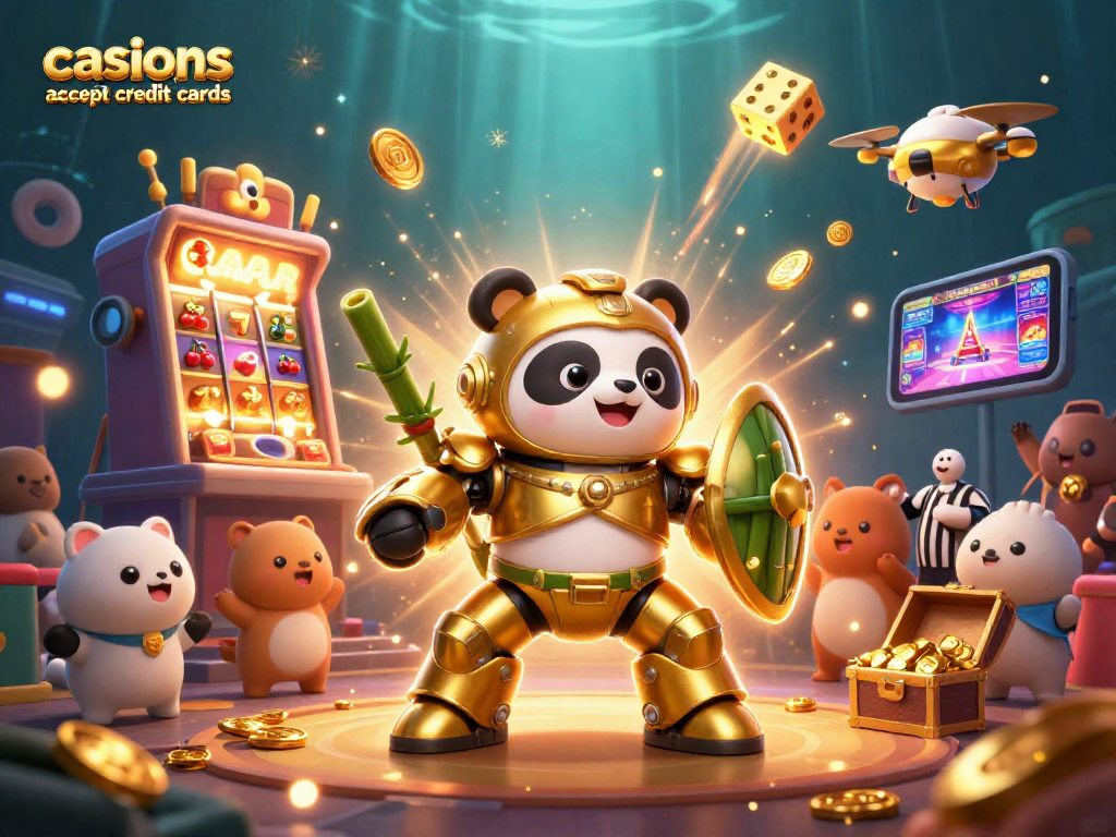 Experience excitement at casinos that accept credit cards with a vibrant 3D scene featuring dynamic game elements and characters.