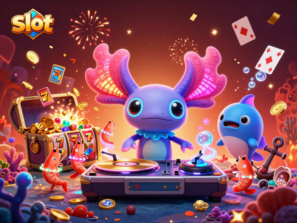 Spin the slot reels with vibrant characters in this lively underwater casino scene.