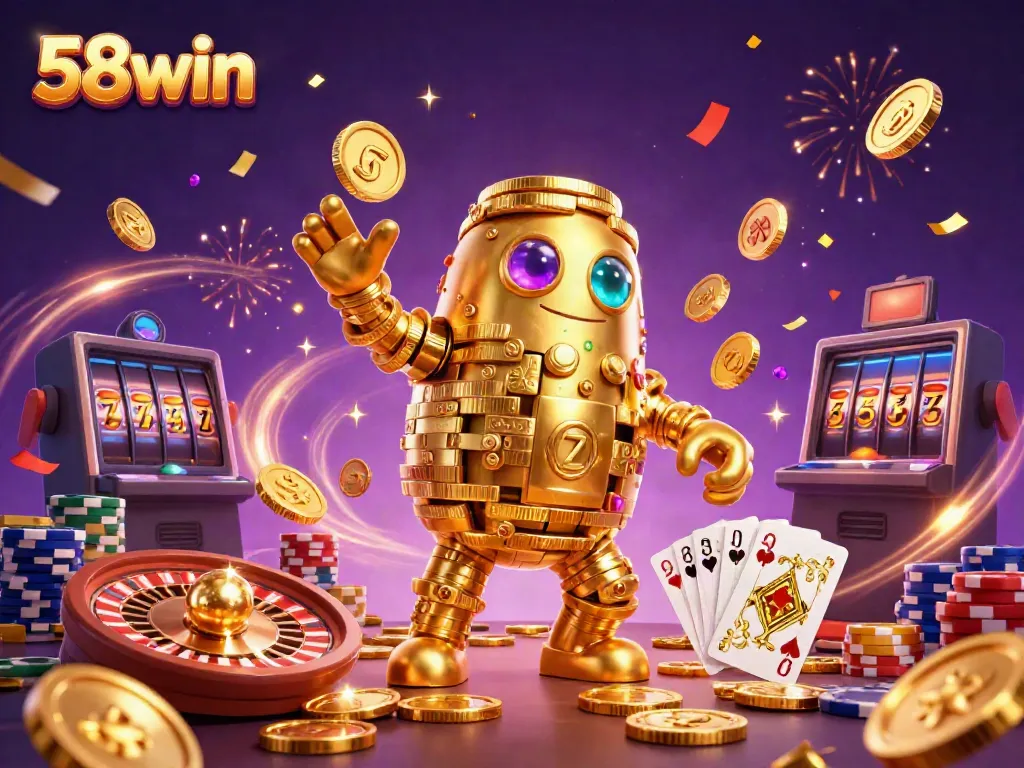 Experience the excitement of gaming at 58win with vibrant scenes of jackpots and golden rewards.