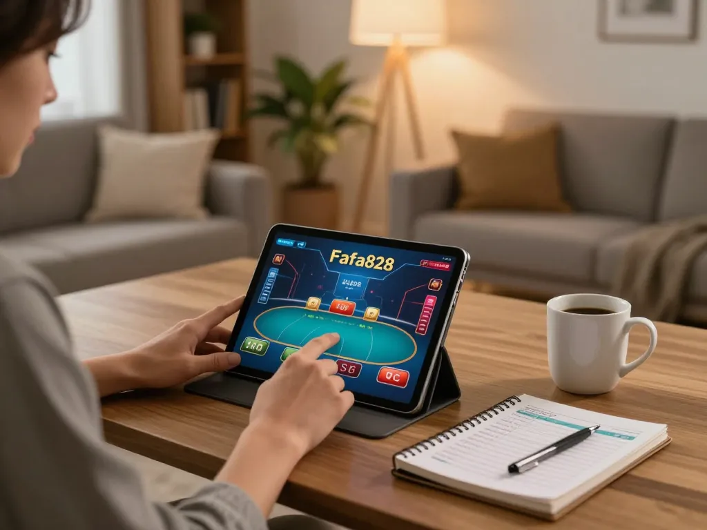 Engaging in strategic gameplay at Fafa828 in a cozy home environment with a tablet.
