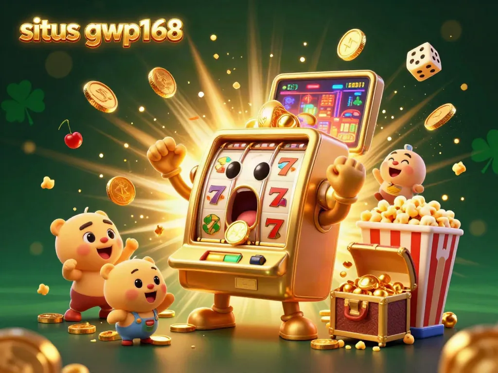 Slot jackpot bermain seru di situs gwp168 dengan karakter mesin slot dan lingkungan meriah.