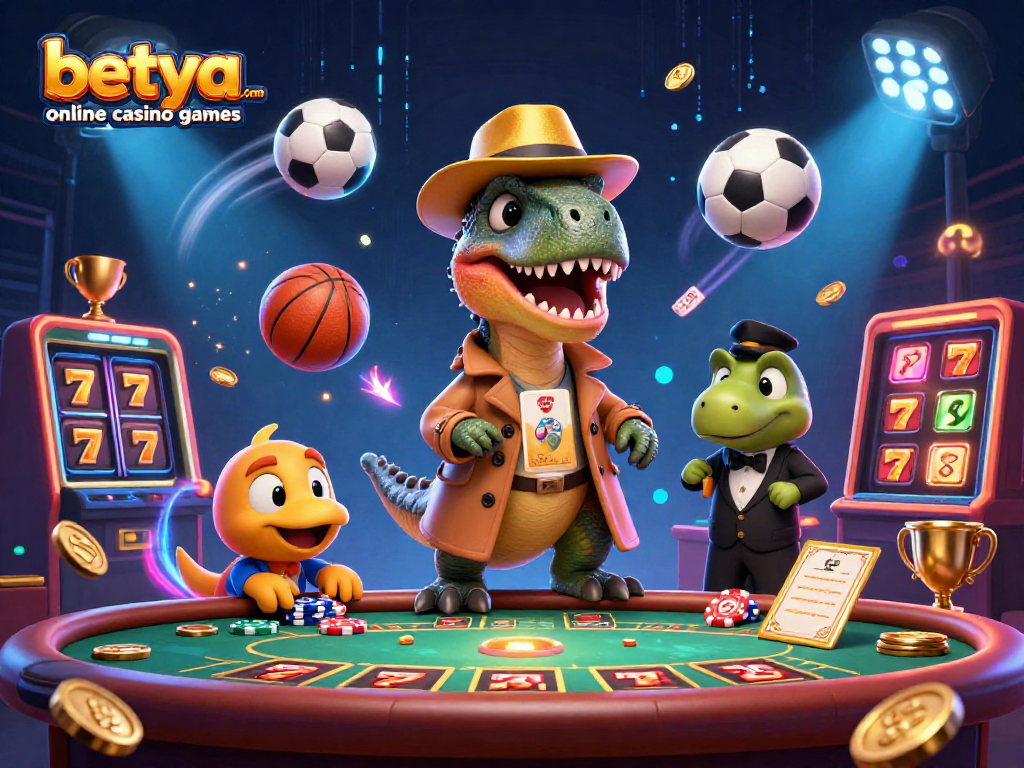Immerse yourself in betya.com online casino games with a vibrant 3D scene featuring a velociraptor at blackjack.