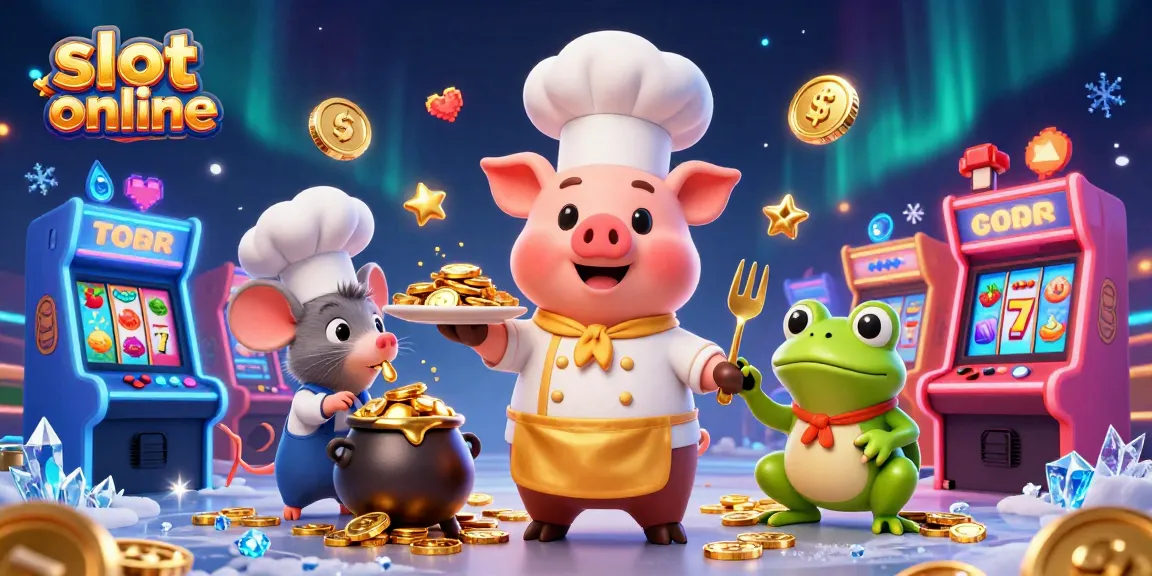 Putar dan menang dengan slot online yang ditampilkan dalam ilustrasi 3D yang hidup dengan karakter yang ceria dan elemen permainan yang imersif.