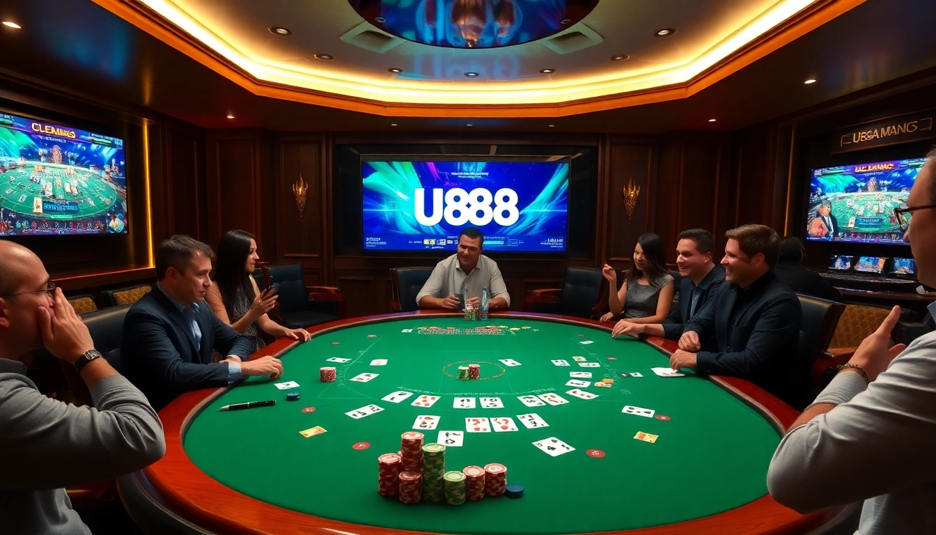 Players engage in dynamic U888 casino games with vibrant tables and exciting action.