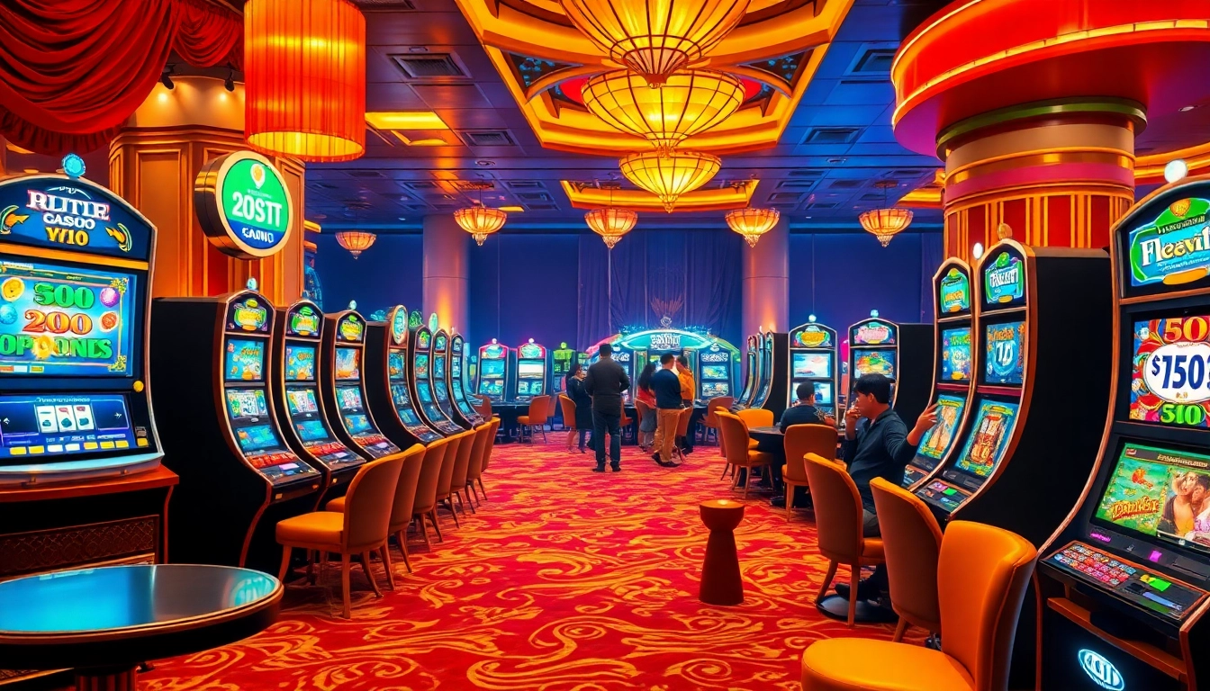 Experience the excitement of slot gacor terpercaya with vibrant machines and joyful players celebrating wins.