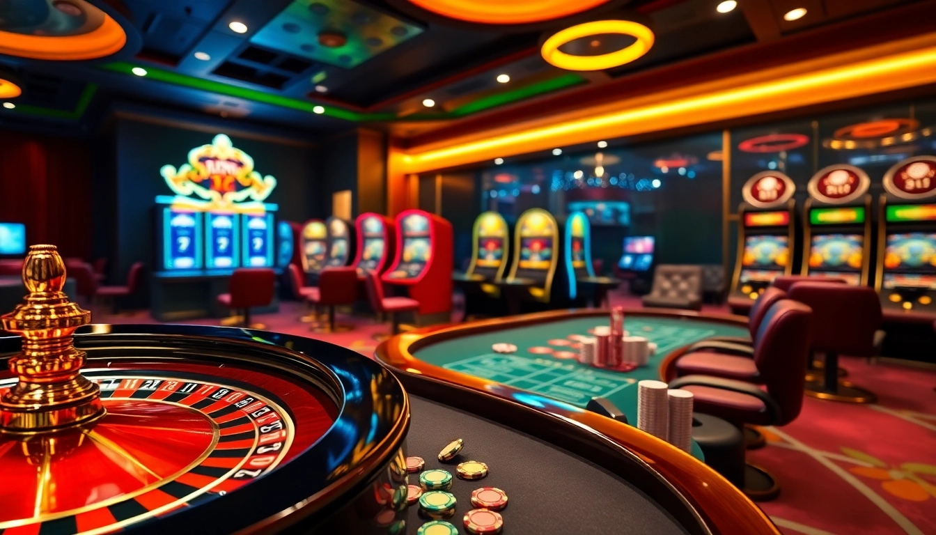Players enjoying an exciting casino experience at https://xx88.today/ with vibrant slot machines and roulette.