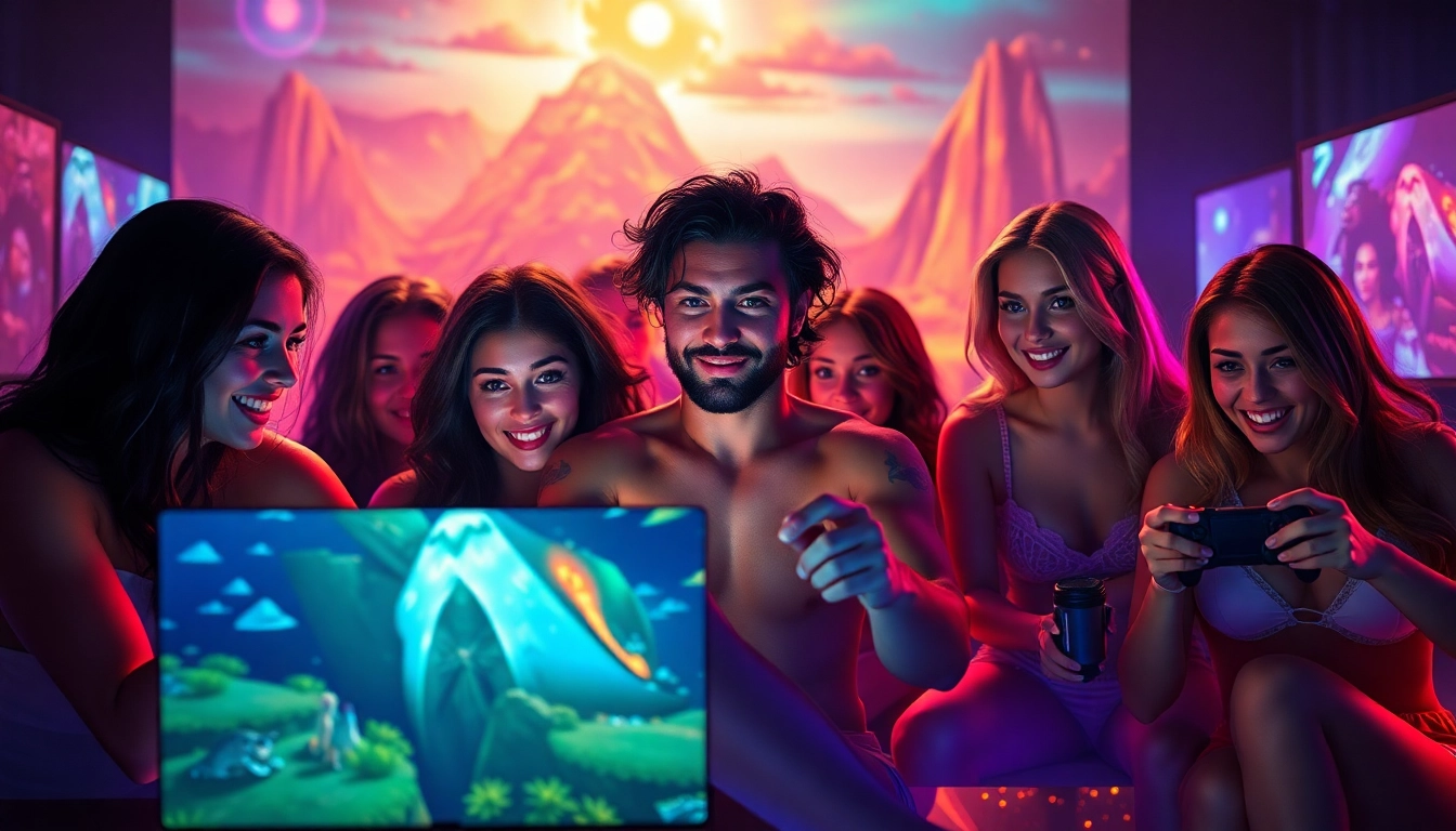Engaging scene depicting characters playing vibrant porn games in a fantasy environment.