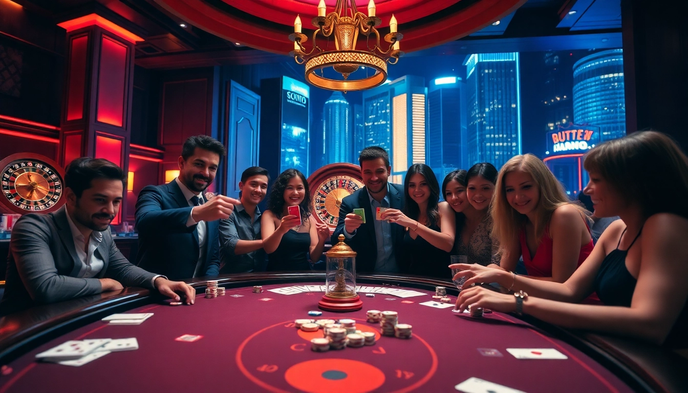SODO casino scene with players celebrating a win at a vibrant gaming table.