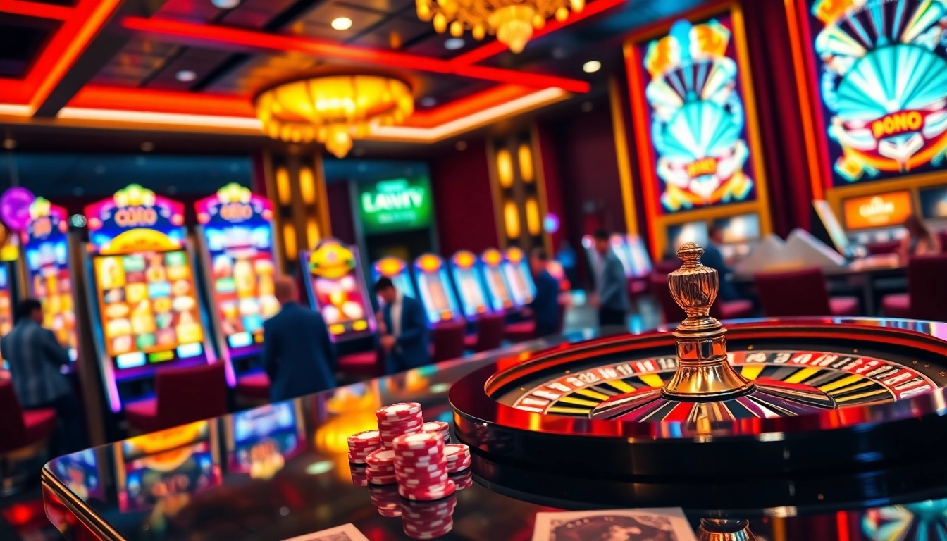 Experience exciting gameplay with https://688v.games/ in a lavish casino setting filled with vibrant slot machines.