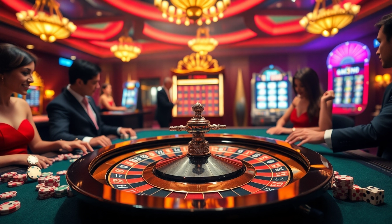 Experience high-stakes excitement at https://xx88.nl/ with a luxury casino scene showcasing roulette and engaging players.
