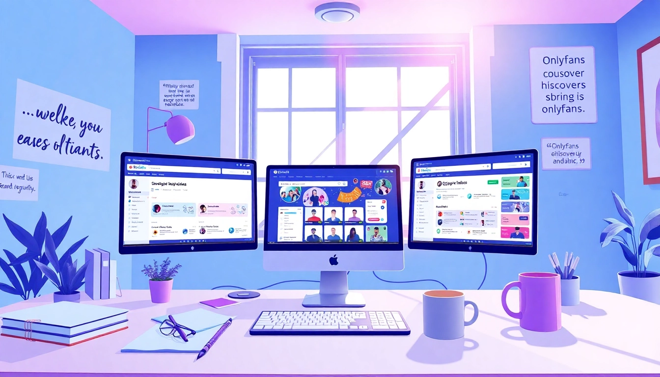 Dynamic digital workspace showcasing top OnlyFans discovery tools for creator analysis and engagement.