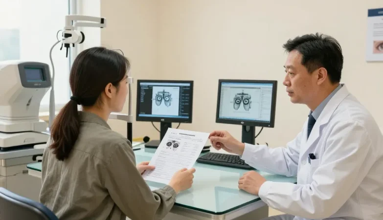 Ophthalmologist consulting with patient at SNU Eye Clinic, showcasing advanced eye care options.